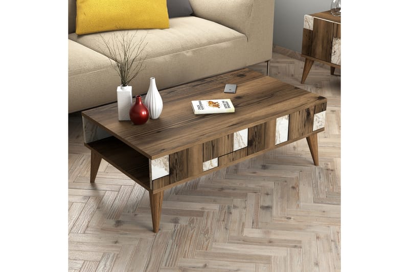 Sofabord Moyano 105 cm - Mørkebrun/Hvit - Sofabord & salongbord
