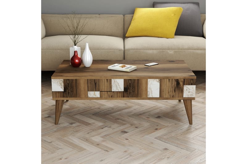 Sofabord Moyano 105 cm - Mørkebrun/Hvit - Sofabord & salongbord