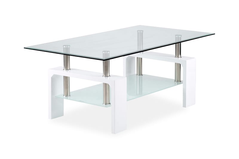 Sofabord Mycelis 110 cm med Oppbevaringshylle - Glass/Hvit/Krom - Sofabord med oppbevaring - Sofabord & salongbord