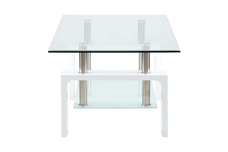 Sofabord Mycelis 110 cm med Oppbevaringshylle - Glass/Hvit/Krom - Sofabord med oppbevaring - Sofabord & salongbord