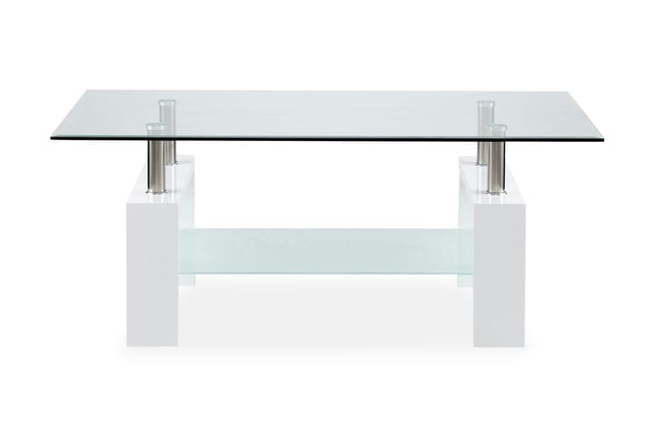 Sofabord Mycelis 110 cm med Oppbevaringshylle - Glass/Hvit/Krom - Sofabord & salongbord - Sofabord med oppbevaring