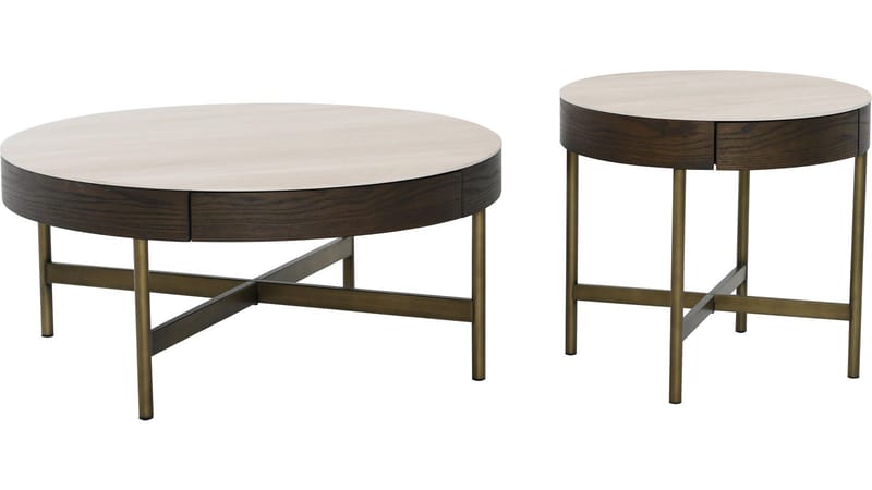 Sofabord Myrdal med Travertintopp 55 cm - Travertintopp med bronsefargede metallben - Møbler - Bord - Sofabord & salongbord