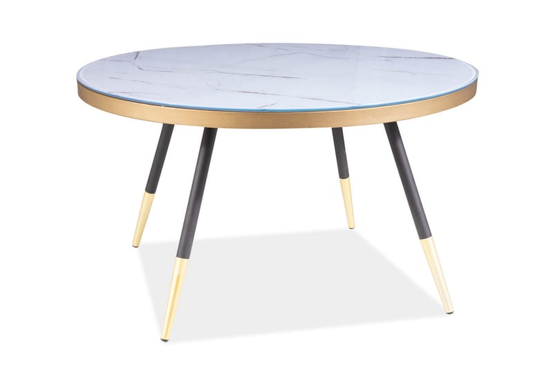 Sofabord NagaRamme 80 cm Rundt Marmormønster - Hvit/Svart - Sofabord med hjul - Hev og senkbart sofabord - Sofabord med oppbevaring - Sammenleggbart bord - Marmorbord - Sofabord & salongbord