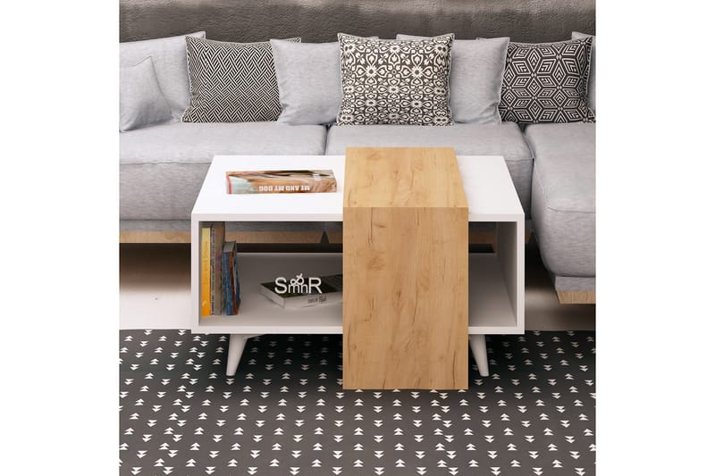 Sofabord Naidaj 80 cm med Oppbevaringshylle - Tre/Hvit - Sofabord & salongbord