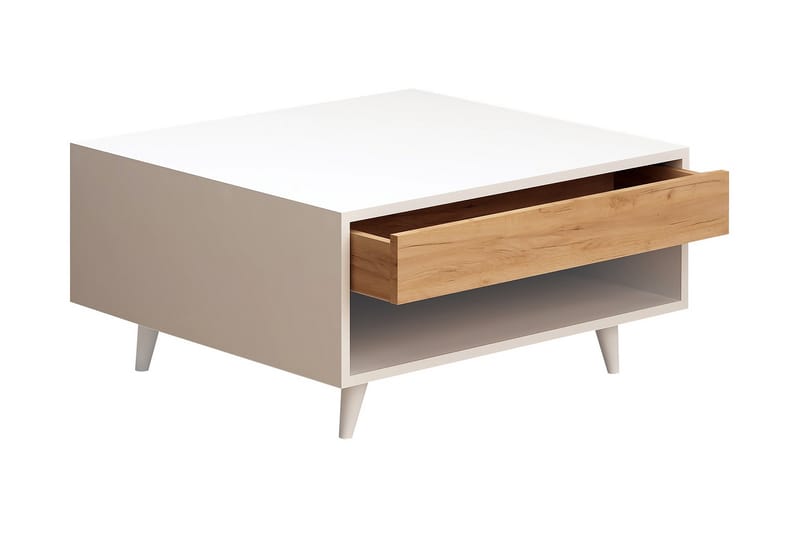 Sofabord Naidaj 80 cm med Oppbevaringsskuff + Hylle - Tre/Hvit - Møbler - Bord - Sofabord & salongbord