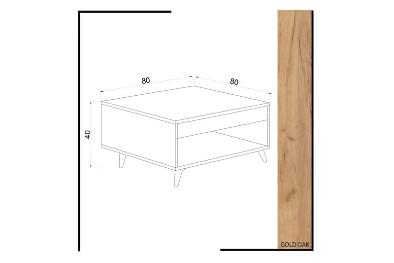 Sofabord Naidaj 80 cm med Oppbevaringsskuff + Hylle - Tre/Hvit - Møbler - Bord - Sofabord & salongbord