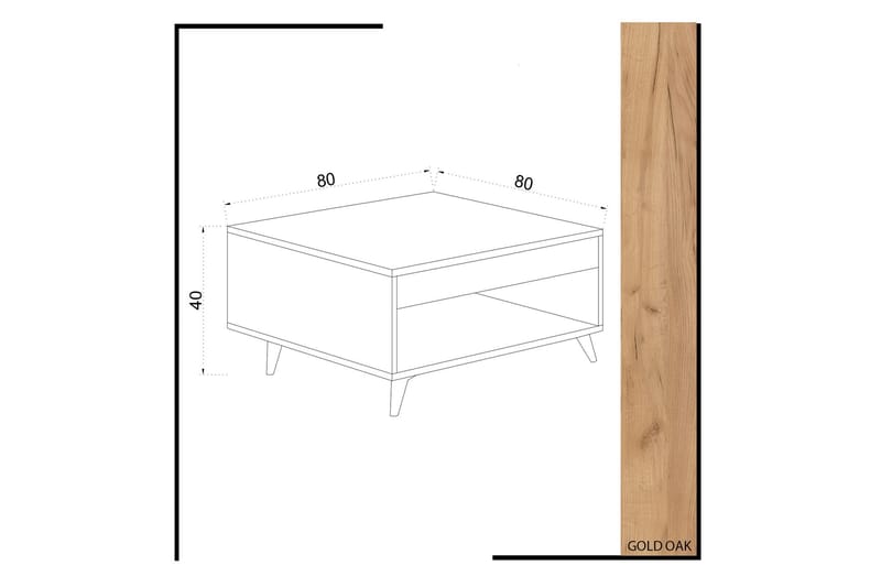Sofabord Naidaj 80 cm med Oppbevaringsskuff + Hylle - Tre/Hvit - Sofabord & salongbord