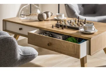 Sofabord Nature 120 cm med Oppbevaring Hvit/Eik - VOX - Møbler - Bord - Sofabord & salongbord