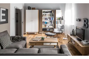 Sofabord Nature 120 cm med Oppbevaring Hvit/Eik - VOX - Møbler - Bord - Sofabord & salongbord