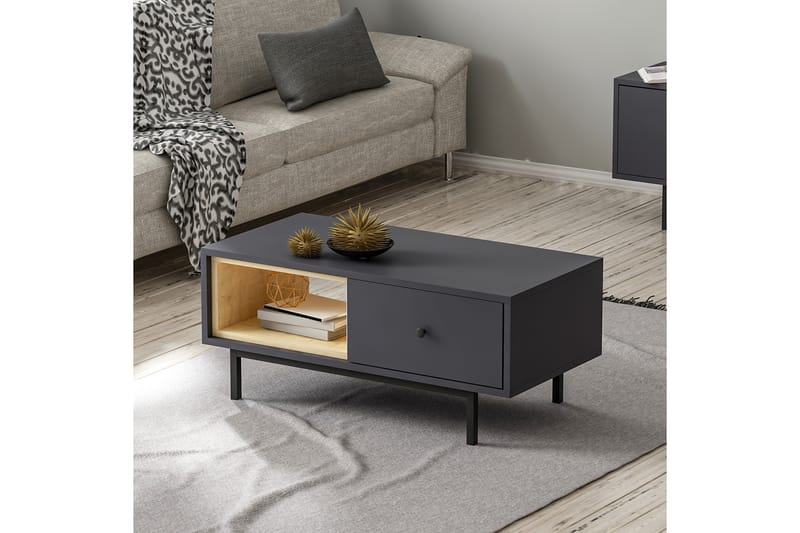 Sofabord Naturelia 90 cm med Oppbevaring Hylle + Lucka - Antracit/Svart - Sofabord & salongbord