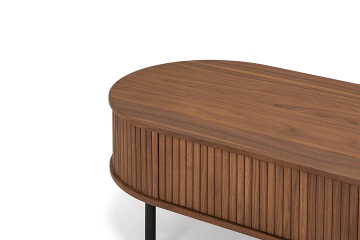 Sofabord Neandir 118 cm Ovalt med Oppbevaring Skuff - Massiv Valnøtt/Svart - Sofabord & salongbord