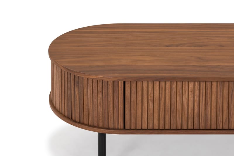 Sofabord Neandir 118 cm Ovalt med Oppbevaring Skuff - Massiv Valnøtt/Svart - Sofabord & salongbord