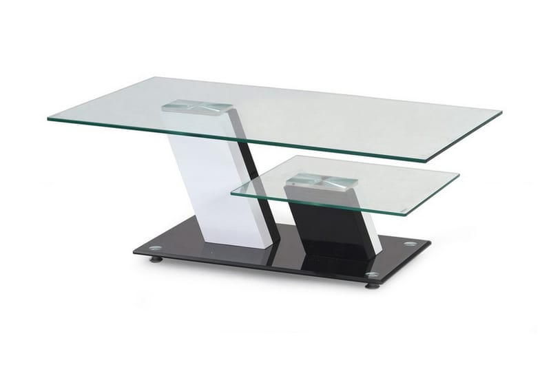 Sofabord Nelida 110 cm med Oppbevaringshylle - Glass/Svart/Hvit - Sofabord & salongbord