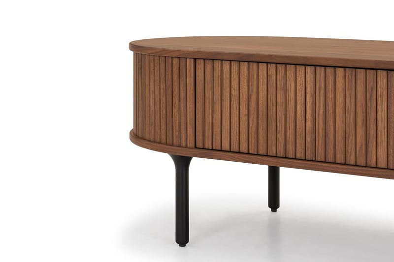 Sofabord Noira 118 cm Ovalt med Oppbevaring Skuff - Brun / Mørkebrunt Tre / Ribbet - Møbler - Bord - Sofabord & salongbord - Sofabord med oppbevaring