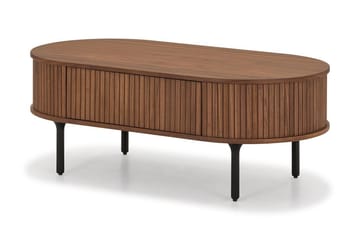 Sofabord Noira 118 cm Ovalt med Oppbevaring Skuff - Brun / Mørkebrunt Tre / Ribbet - Møbler - Bord - Sofabord & salongbord - Sofabord med oppbevaring