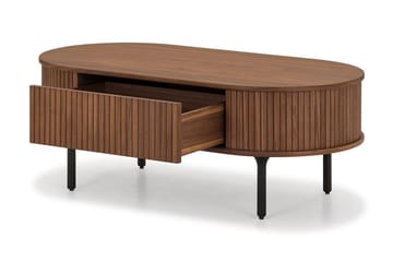 Sofabord Noira 118 cm Ovalt med Oppbevaring Skuff - Brun / Mørkebrunt Tre / Ribbet - Møbler - Bord - Sofabord & salongbord - Sofabord med oppbevaring