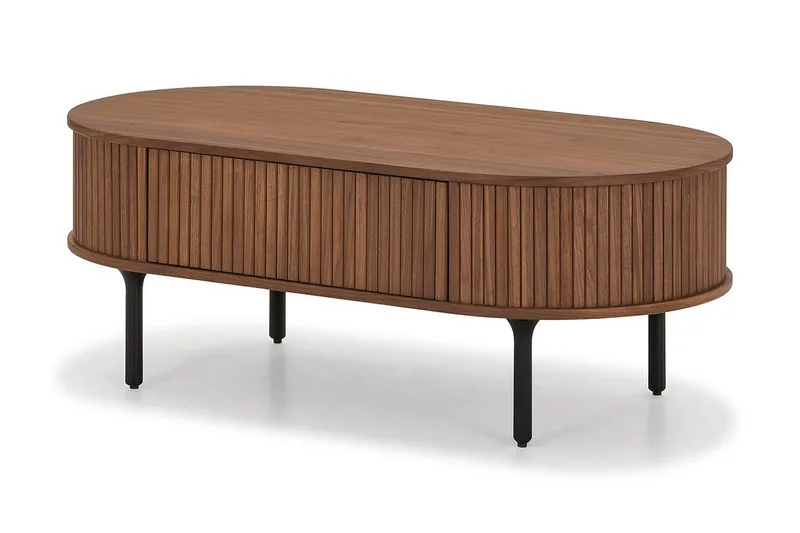 Sofabord Noira 118 cm Ovalt med Oppbevaring Skuff - Brun/mørkebrunt tre/riflet - Møbler - Bord - Sofabord & salongbord - Sofabord med oppbevaring
