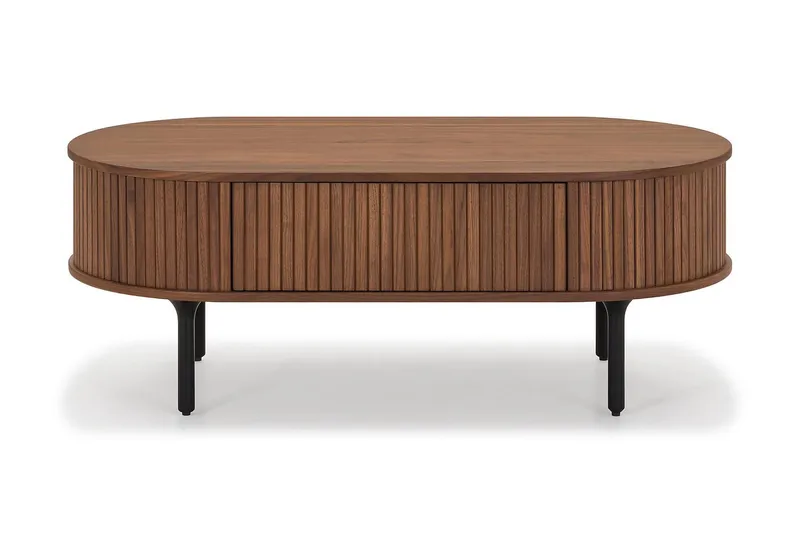 Sofabord Noira 118 cm Ovalt med Oppbevaring Skuff, Brun/mørkebrunt tre/riflet