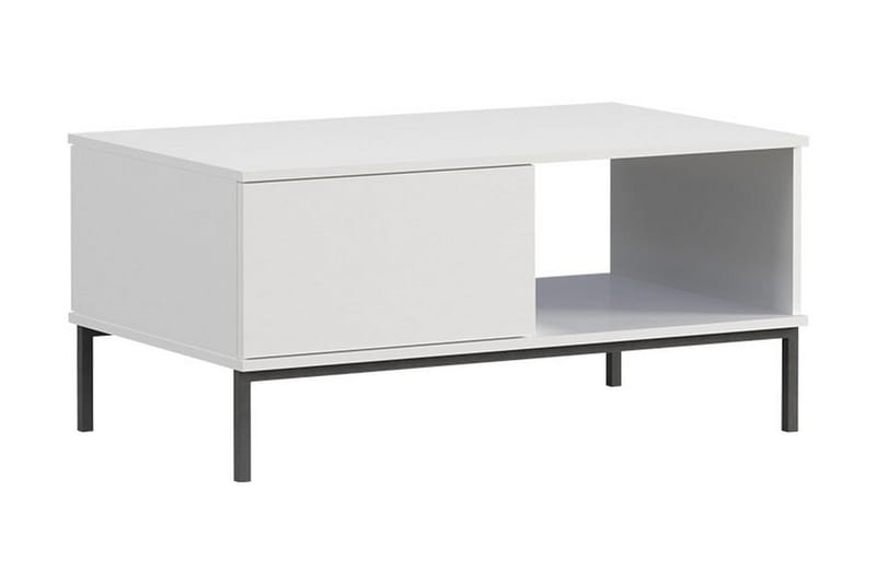 Sofabord Quertas 100 cm med Oppbevaring Hylle + Skuff - Hvit/Svart - Sofabord & salongbord