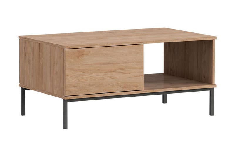 Sofabord Quertas 100 cm med Oppbevaring Hylle + Skuff - Natur/Svart - Sofabord & salongbord