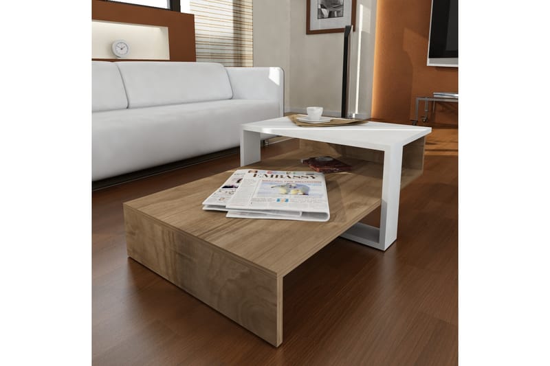 Sofabord Quoja 80 cm med Oppbevaringshylle - Hvit/Valnøttsbrun - Sofabord & salongbord