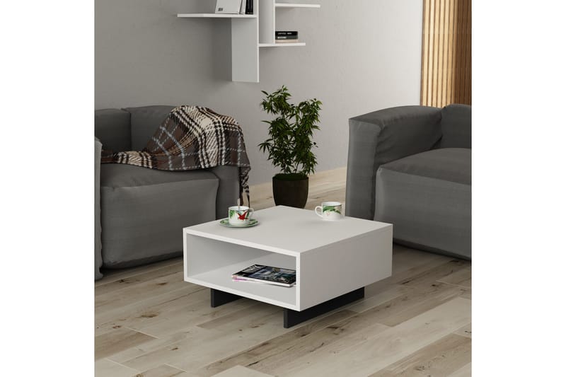 Sofabord Rammeina 60 cm med Oppbevaringshylle - Hvit/Mørkegrå - Sofabord & salongbord