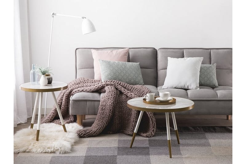 Sofabord Rammeoji 61 cm Rundt Marmormønster - Hvit/Gull - Møbler - Bord - Sofabord & salongbord