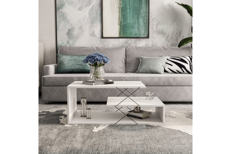 Sofabord Roura 100 cm med Oppbevaringshylle - Hvit/Svart - Sofabord & salongbord