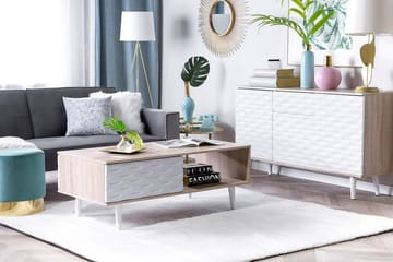 Sofabord Swansia 120 cm med Oppbevaring Skåp + Hylle - Lysebrun/Hvit - Møbler - Bord - Sofabord & salongbord