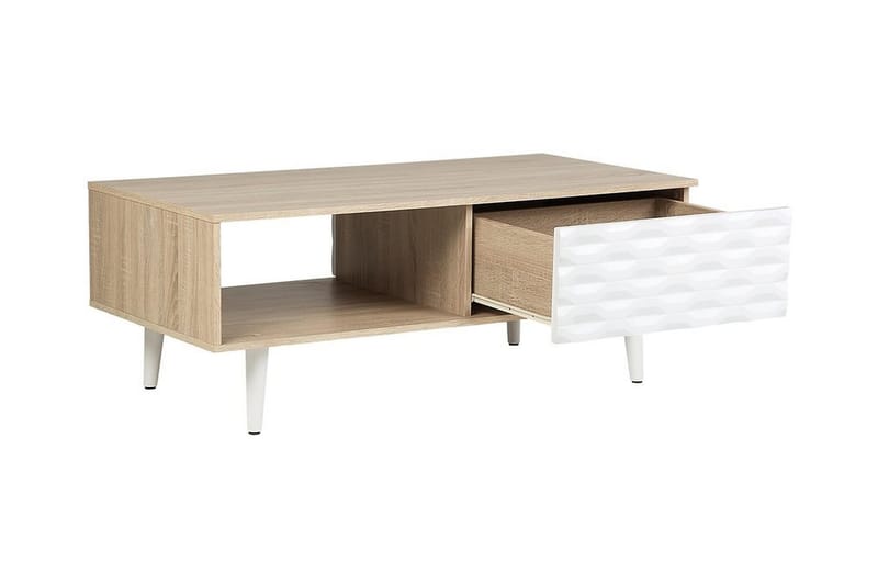 Sofabord Swansia 120 cm med Oppbevaring Skåp + Hylle - Lysebrun/Hvit - Sofabord & salongbord