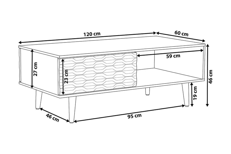 Sofabord Swansia 120 cm med Oppbevaring Skåp + Hylle - Lysebrun/Hvit - Sofabord & salongbord