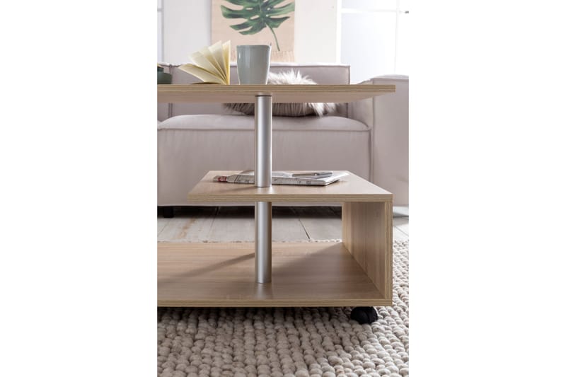 Sofabord Sweeper 105 cm med Oppbevaringshylle på Hjul - Tre/Natur - Sofabord & salongbord