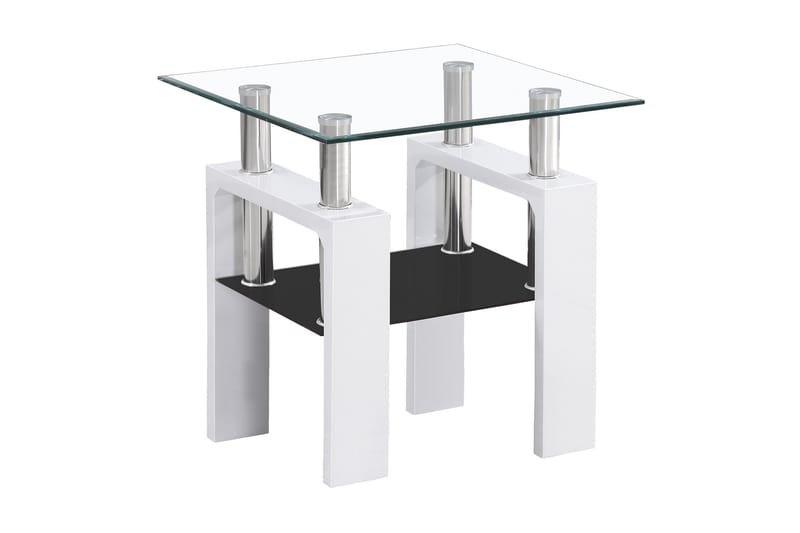 Sofabord Syalets D 60 cm med Oppbevaringshylle - Glass/Hvit - Sofabord & salongbord