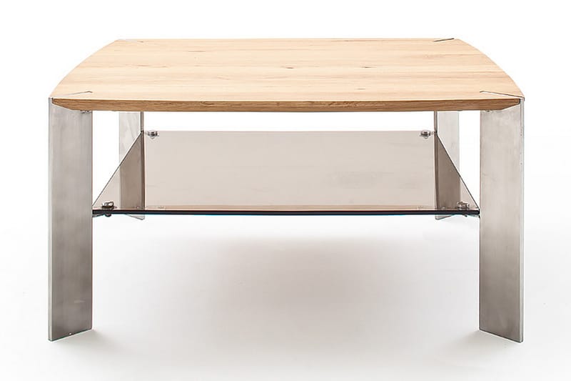 Sofabord Tamico 80 cm med Oppbevaringshylle - Glass/Eik - Sofabord & salongbord