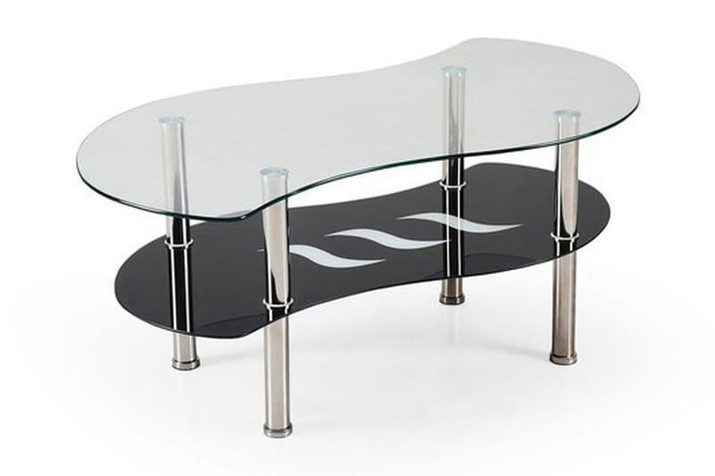 Sofabord Tapia 100 cm Ovalt med Oppbevaringshylle - Glass/Svart - Sofabord & salongbord