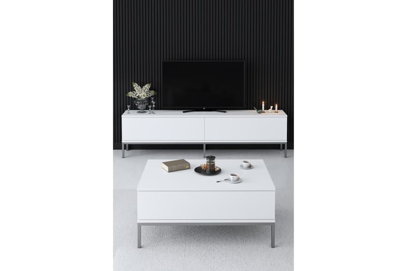 Sofabord Tejmon 90 cm - Hvit/Grå - Sofabord & salongbord