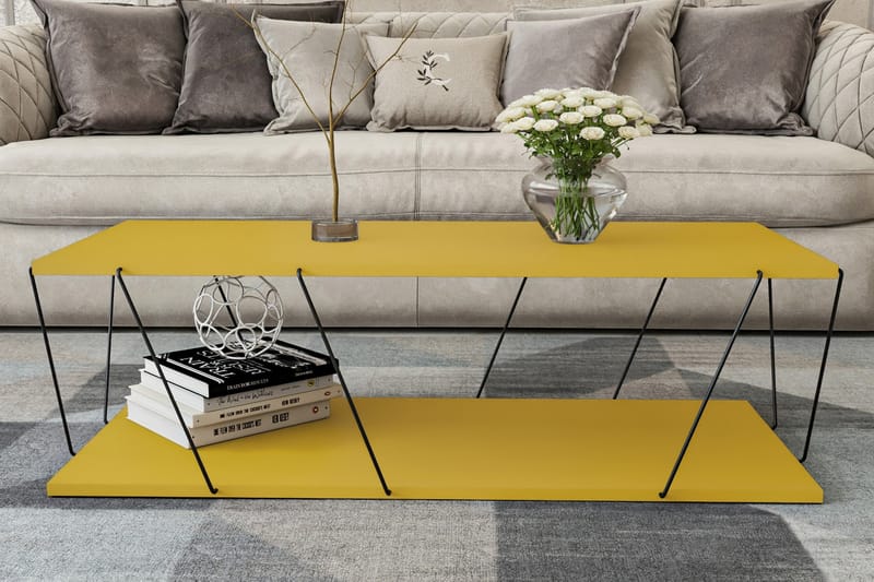 Sofabord Terande 120 cm med Oppbevaring Hylle - Gul/Svart - Sofabord & salongbord