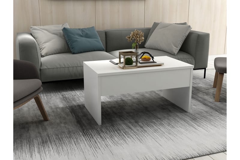 Sofabord Tessie 90 cm Hev- og Senkbart med Oppbevaring - Hvit - Sofabord & salongbord