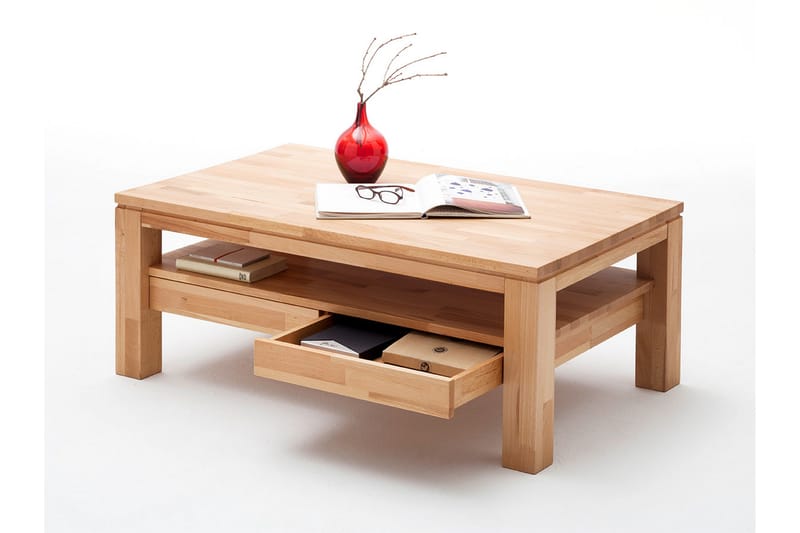 Sofabord Tinga 115 cm med Oppbevaring Hyller + Skuffer - Eikefarge - Sofabord med oppbevaring - Sofabord & salongbord