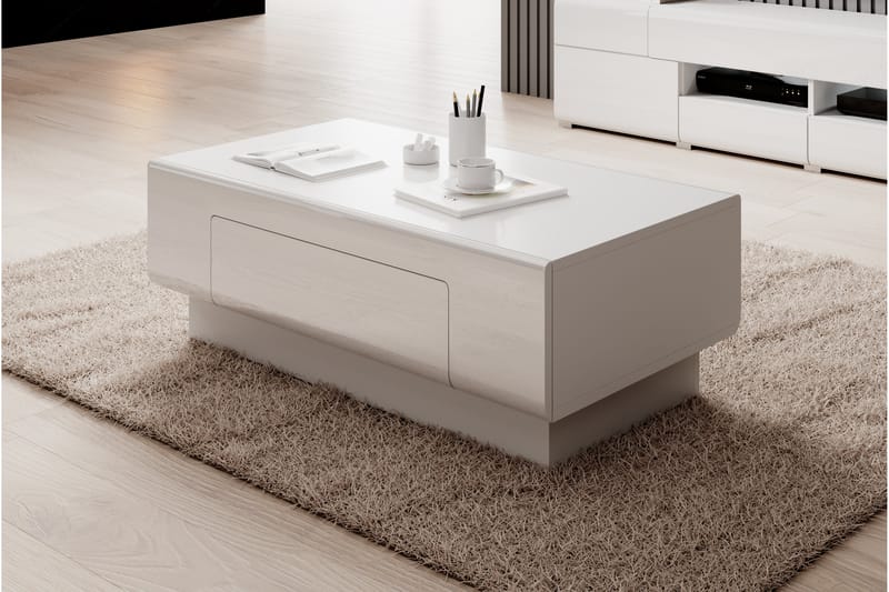 Sofabord Torrao 110 cm med Oppbevaringshylle + Skuff - Hvit - Møbler - Bord - Sofabord & salongbord
