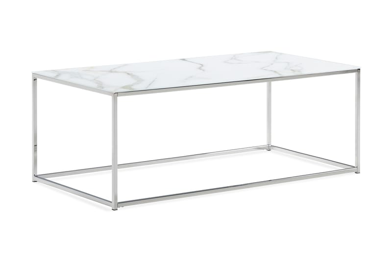 Sofabord Valeria 120 cm Marmormønster - Glass/Hvit/Krom - Marmorbord - Sofabord & salongbord