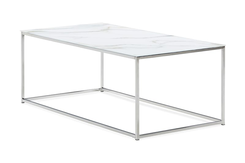 Sofabord Valeria 120 cm Marmormønster - Glass/Hvit/Krom - Marmorbord - Sofabord & salongbord