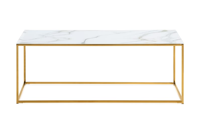 Sofabord Valeria 120 cm Marmormønster - Glass/Hvit/Messing - Møbler - Bord - Sofabord & salongbord