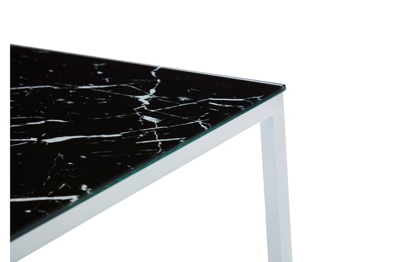 Sofabord Valeria 120 cm Marmormønster - Glass/Svart/Hvite Ben - Marmorbord - Sofabord & salongbord