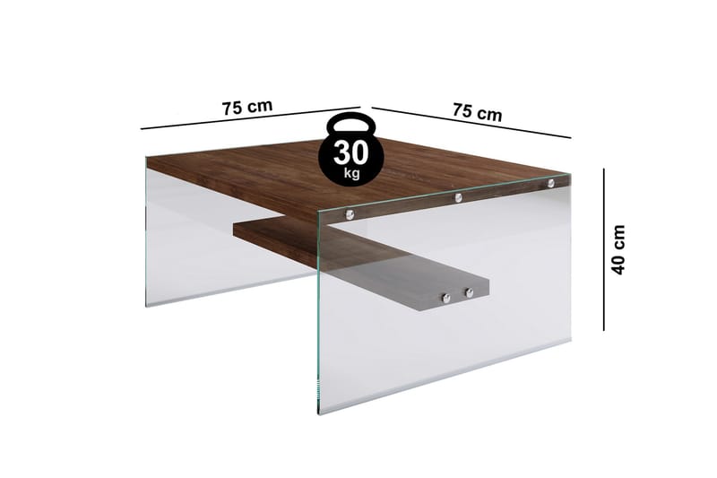 Sofabord Vallsbo 75 cm med Oppbevaringshylle - Glass/Brun - Sofabord & salongbord