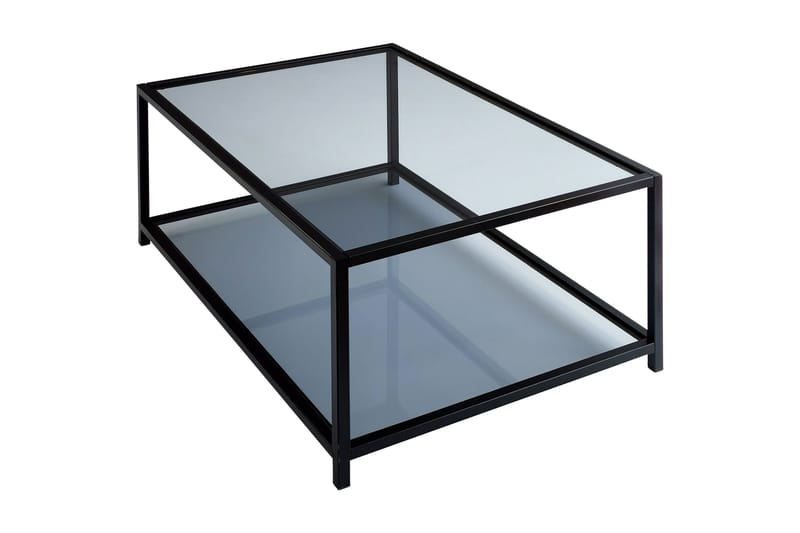 Sofabord Vallsbo 90 cm med Oppbevaring Hylle - Glass/Røykfarget/Svart - Sofabord & salongbord