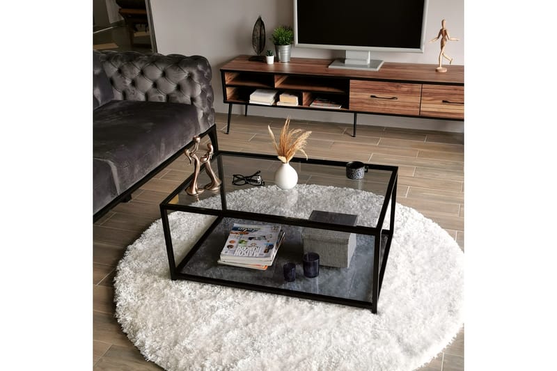 Sofabord Vallsbo 90 cm med Oppbevaring Hylle - Glass/Røykfarget/Svart - Møbler - Bord - Sofabord & salongbord