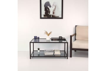 Sofabord Vallsbo 90 cm med Oppbevaring Hylle - Glass/Røykfarget/Svart - Møbler - Bord - Sofabord & salongbord
