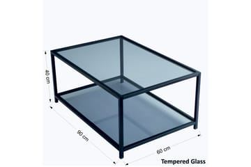 Sofabord Vallsbo 90 cm med Oppbevaring Hylle - Glass/Røykfarget/Svart - Møbler - Bord - Sofabord & salongbord