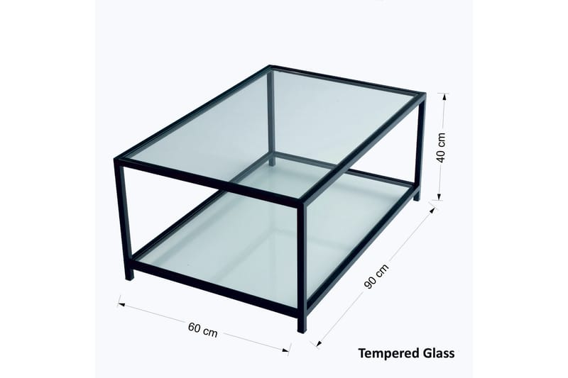 Sofabord Vallsbo 90 cm med Oppbevaring Hylle - Glass/Svart - Sofabord & salongbord